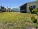 A lush green backyard featuring a well-maintained lawn, mature trees, and ample space for outdoor activities at 842 180Th E Ave, Redington Shores, FL 33708