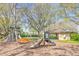 Community playground featuring slides and climbing structures surrounded by wood mulch and mature trees at 10641 Firebrick Ct, Trinity, FL 34655