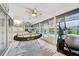 Sunroom with game table, exercise equipment, and views of the pool, creating a versatile space at 13553 Landers Dr, Hudson, FL 34667