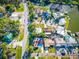 An aerial view of a neighborhood showcasing many homes and canal waterways in a sunny locale at 2096 Church Creek Pt, Largo, FL 33774
