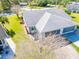 Aerial view of a home with a new roof, lush landscaping, and a well-manicured yard at 3346 Gorse Ct, Palm Harbor, FL 34684