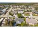 Aerial view of neighborhood with waterfront property and mature trees at 3352 Honeymoon Ln, Holiday, FL 34691