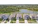 Aerial view of the homes, pond, and surrounding neighborhood at 5411 Thistle Field Ct, Wesley Chapel, FL 33545