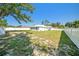 Large backyard features green grass, privacy fence and mature trees at 105 2Nd Ne Ave, Lutz, FL 33549