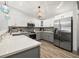 Well-lit kitchen featuring stainless steel appliances, gray backsplash, and stylish white and gray cabinets at 292 Sunlit Cove Ne Dr, St Petersburg, FL 33702