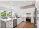 Open kitchen features an island with bar seating and stainless steel appliances, next to outdoor patio at 315 64Th St, Holmes Beach, FL 34217