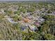 Aerial view shows a home in a tree-lined neighborhood, boasting a screened pool at 4219 Summerdale Dr, Tampa, FL 33624