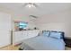 Bedroom featuring wet bar area, granite countertop, tv and blue bedspread at 4219 Summerdale Dr, Tampa, FL 33624