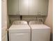 Functional laundry room with washer, dryer, and overhead storage cabinets at 700 Starkey Rd # 821, Largo, FL 33771