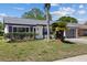 Charming one-story home featuring a well-manicured lawn, decorative palms, and inviting curb appeal at 3553 Delta Pl, Holiday, FL 34691