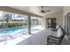 Relax on the screened patio overlooking the pool and landscaped backyard at 7472 Clearmeadow Dr, Spring Hill, FL 34606