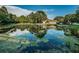 Beautiful pond view reflecting the surrounding trees and a distant home on a clear day at 1908 Bayshore Ct, Safety Harbor, FL 34695