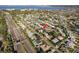 Panoramic aerial view showcases the neighborhood and the home's proximity to the bay at 4127 53Rd S Ave, St Petersburg, FL 33711