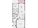 Detailed first floor floorplan featuring primary suite, kitchen, dining room, great room and 2 car garage at 740 Steel Dr, Apollo Beach, FL 33572