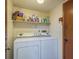 Functional laundry room with washer, dryer, storage shelf, and access to a doorway at 1888 Springbush Ln, Clearwater, FL 33763