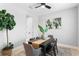 Cozy dining room featuring modern decor, a black table, and a large potted plant at 2612 Leafwing Ct, Palm Harbor, FL 34683