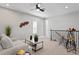 Bright living space with carpet, a ceiling fan, and nice decorations at 2612 Leafwing Ct, Palm Harbor, FL 34683
