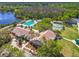 Aerial shot of the community pool, clubhouse, and tennis court, with lush greenery and mature trees surrounding the area at 8746 Tantallon Cir, Tampa, FL 33647