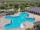 Aerial view of the community pool with unique layout and many places to lounge at 12304 Silton Peace Dr, Riverview, FL 33579