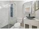 Updated bathroom featuring modern sink bowl and a luxury shower panel at 12304 Silton Peace Dr, Riverview, FL 33579
