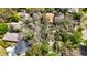An aerial shot of lush trees surrounding neighborhood homes, some with pools, on a picturesque, sunny day at 2206 Green Oaks Ln, Tampa, FL 33612