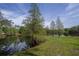 Lush greenery surrounds the pond, offering a serene, park-like setting and tranquil view from the property at 2206 Green Oaks Ln, Tampa, FL 33612