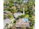 Aerial view of a home featuring a screened in pool with an outdoor seating area at 13420 Rustic Pines S Blvd, Seminole, FL 33776