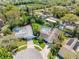 Aerial view of residences with pools, manicured lawns, and nearby lake access at 13420 Rustic Pines S Blvd, Seminole, FL 33776