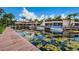 Beautiful waterfront view of Lake Tarpon Villas, featuring a wooden dock and boats at 2571 Cyprus Dr # 1-105, Palm Harbor, FL 34684