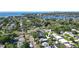 An aerial view of the property showcasing its location near water and mature tree cover at 4126 Harrisburg Ne St, St Petersburg, FL 33703