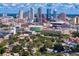 High-angle neighborhood view, highlighting city views and lush greenery in an urban landscape at 43 Aegean Ave, Tampa, FL 33606