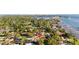 A picturesque neighborhood showcases well-maintained homes surrounded by lush greenery and sparkling waterways and views of the distant city at 6305 Bahama Shores S Dr, St Petersburg, FL 33705