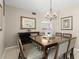 Cozy dining room featuring a wood table, decorative mirror, and a chandelier for warm lighting at 12929 Prestwick Dr, Riverview, FL 33579