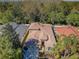 Aerial view of a beautiful home with a well-manicured lawn, mature trees, and a two-car garage at 15925 Pond Rush Ct, Land O Lakes, FL 34638