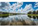 Serene lake view reflecting a bright blue sky with fluffy white clouds creating an open and peaceful environment at 15925 Pond Rush Ct, Land O Lakes, FL 34638