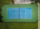 Aerial view of the tennis court with surrounding green space at 15925 Pond Rush Ct, Land O Lakes, FL 34638