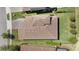 Aerial shot exhibits the home's roof, green yard, and charming neighborhood at 4782 Night Star Trl, Odessa, FL 33556
