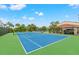 Well-maintained tennis court with a lush green surface, surrounded by mature trees and manicured landscaping at 5625 Escondida S Blvd, St Petersburg, FL 33715