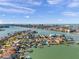 Overhead shot of waterfront homes in a coastal community, featuring private docks and pools at 8032 13Th S Ave, St Petersburg, FL 33707