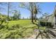 Spacious backyard with lush green grass, mature trees, and clear blue sky, offering an expansive outdoor space for recreation at 1333 Shady Pine Way # B, Tarpon Springs, FL 34688