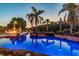 Backyard pool area with a fire pit, tropical palm trees, and serene landscape, perfect for relaxation at 19530 Barrie Acres Trl, Odessa, FL 33556