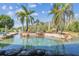 Sparkling pool with rock features, lush palms, and serene backyard landscaping at 19530 Barrie Acres Trl, Odessa, FL 33556