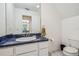 Bright bathroom featuring a blue counter, white cabinets, and a toilet at 19530 Barrie Acres Trl, Odessa, FL 33556