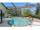 Screened-in pool area features a spa, lush landscaping, and a covered patio at 20315 Mid Ct, Lutz, FL 33558