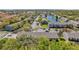 An aerial view displays residences nestled in a community with a tranquil lake and lush trees at 297 Countryside Key Blvd, Oldsmar, FL 34677