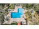 Aerial view of large rectangular pool with surrounding lounge chairs and lush vegetation at 3076 Eastland Blvd # 305, Clearwater, FL 33761