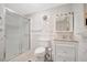 Well-maintained bathroom with a glass-enclosed shower and neutral decor at 110 E Saint Lucia Loop, Apollo Beach, FL 33572