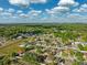 Aerial view of a community with a mix of landscaped homes, tree coverage and clear blue skies at 2329 Towering Oaks Cir, Seffner, FL 33584