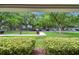 A treelined parking lot view from under the building's overhang at 36750 Us 19 N # 08102, Palm Harbor, FL 34684