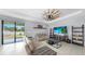 Cozy living room with comfortable seating, stylish decor, and access to the outdoor area at 11872 Thicket Wood Dr, Riverview, FL 33579